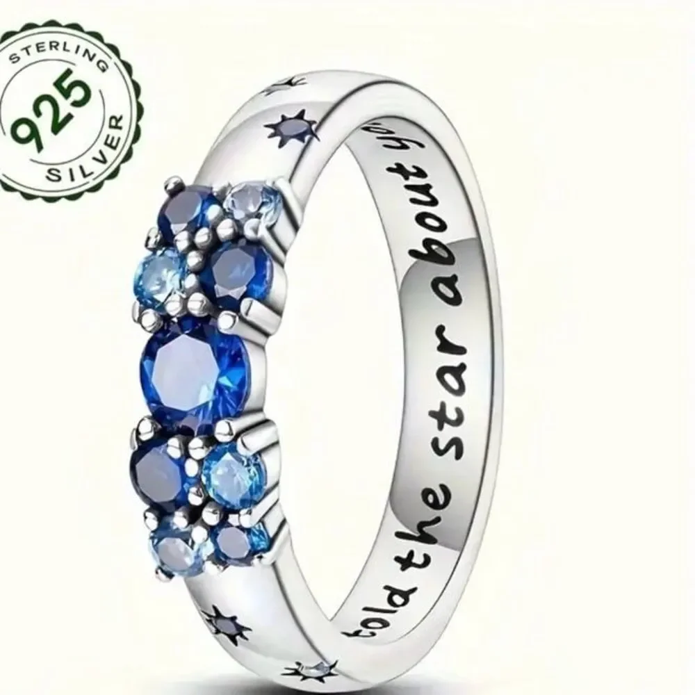 Sterling Silver 925 Ring with blue Crystal star designs